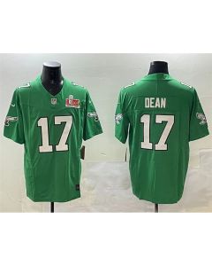 Men's Philadelphia Eagles #17 Nakobe Dean Green 2025 Super Bowl LIX Patch F.U.S.E. Throwback Vapor Untouchable Limited Stitched Football Jersey (Green)