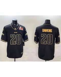 Men's Philadelphia Eagles #20 Brian Dawkins Black/Gold 2025 Super Bowl LIX Patch Salute To Service Vapor Untouchable Limited Stitched Football Jersey (Black Gold)