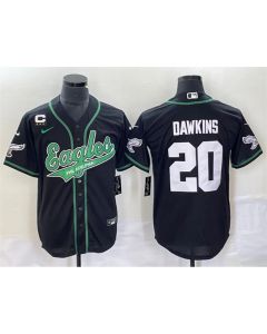Men's Philadelphia Eagles #20 Brian Dawkins Black With 3-star C Patch Cool Base Stitched Baseball Jersey