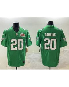 Men's Philadelphia Eagles #20 Brian Dawkins Green 2025 Super Bowl LIX Patch F.U.S.E. Throwback Vapor Untouchable Limited Stitched Football Jersey (Green)