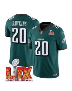 Men's Philadelphia Eagles #20 Brian Dawkins Green 2025 Super Bowl LIX Patch New F.U.S.E. Vapor Limited Stitched Football Jersey (Green)