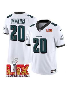 Men's Philadelphia Eagles #20 Brian Dawkins White 2025 Super Bowl LIX Patch New F.U.S.E. Vapor Limited Stitched Football Jersey (White)