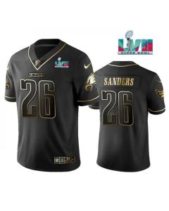 Men's Philadelphia Eagles #26 Miles Sanders Black Golden Super Bowl LVII Patch Edition Stitched Football Jersey