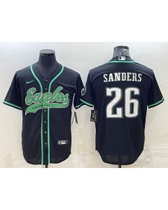 Men's Philadelphia Eagles #26 Miles Sanders Black With Patch Cool Base Stitched Baseball Jersey