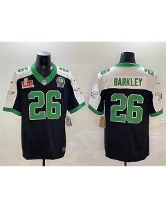 Men's Philadelphia Eagles #26 Saquon Barkley Black 2025 Super Bowl LIX Patch And Jerome Brown Patch F.U.S.E. Alternate Stitched Football Jersey (Black Brown)