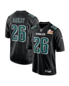 Men's Philadelphia Eagles #26 Saquon Barkley Carbon Black Super Bowl LIX Fashion Game Player Jersey (Black)