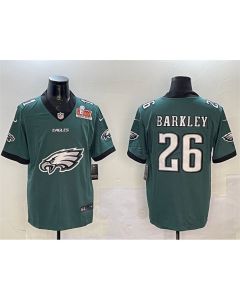 Men's Philadelphia Eagles #26 Saquon Barkley Green 2025 Super Bowl LIX Patch Team Big Logo Vapor Untouchable Limited Stitched Football Jersey (Green)