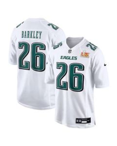 Men's Philadelphia Eagles #26 Saquon Barkley Tundra White Super Bowl LIX Fashion Game Player Jersey (White)