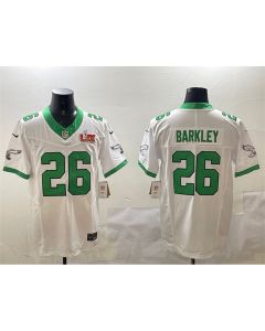 Men's Philadelphia Eagles #26 Saquon Barkley White 2025 Super Bowl LIX Patch F.U.S.E. Vapor Untouchable Limited Stitched Football Jersey