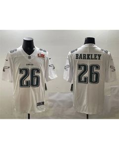 Men's Philadelphia Eagles #26 Saquon Barkley White 2025 Super Bowl LIX Patch Fashion Vapor Untouchable Limited Stitched Football Jersey (White)