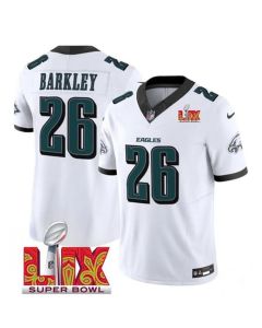Men's Philadelphia Eagles #26 Saquon Barkley White 2025 Super Bowl LIX Patch New F.U.S.E. Vapor Untouchable Limited Stitched Football Jersey (White)
