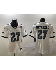 Men's Philadelphia Eagles #27 Quinyon Mitchell White 2025 Super Bowl LIX Patch New Vapor Untouchable Limited Stitched Football Jersey (White)