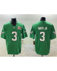 Men's Philadelphia Eagles #3 Nolan Smith Jr. Green 2025 Super Bowl LIX Patch F.U.S.E. Throwback Vapor Untouchable Limited Stitched Football Jersey