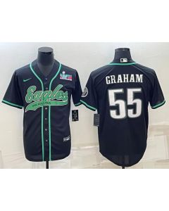 Men's Philadelphia Eagles #55 Brandon Graham Black With Super Bowl LVII Patch Cool Base Stitched Baseball Jersey