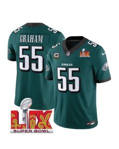 Men's Philadelphia Eagles #55 Brandon Graham Green 2025 Super Bowl LIX Patch And 4-Star C Patch New F.U.S.E. Vapor Limited Stitched Football Jersey
