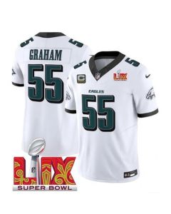 Men's Philadelphia Eagles #55 Brandon Graham White 2025 Super Bowl LIX Patch And 4-Star C Patch New F.U.S.E. Vapor Limited Stitched Football Jersey