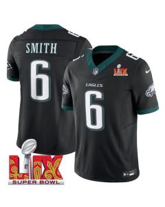 Men's Philadelphia Eagles #6 DeVonta Smith Black 2025 Super Bowl LIX Patch New F.U.S.E. Vapor Limited Stitched Football Jersey