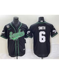 Men's Philadelphia Eagles #6 DeVonta Smith Black With 3-star C Patch Cool Base Stitched Baseball Jersey