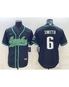 Men's Philadelphia Eagles #6 DeVonta Smith Black With Patch Cool Base Stitched Baseball Jersey