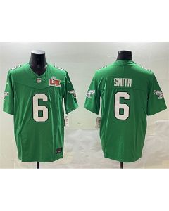 Men's Philadelphia Eagles #6 DeVonta Smith Green 2025 Super Bowl LIX Patch F.U.S.E. Throwback Vapor Untouchable Limited Stitched Football Jersey (Green)