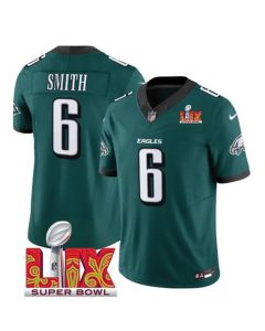 Men's Philadelphia Eagles #6 DeVonta Smith Green 2025 Super Bowl LIX Patch New F.U.S.E. Vapor Limited Stitched Football Jersey (Green)