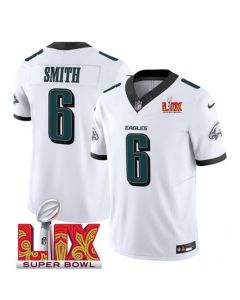 Men's Philadelphia Eagles #6 DeVonta Smith White 2025 Super Bowl LIX Patch New F.U.S.E. Vapor Untouchable Limited Stitched Football Jersey (White)