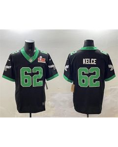 Men's Philadelphia Eagles #62 Jason Kelce Black 2025 Super Bowl LIX Patch F.U.S.E. Vapor Untouchable Limited Stitched Football Jersey