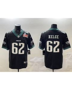 Men's Philadelphia Eagles #62 Jason Kelce Black 2025 Super Bowl LIX Patch Vapor Untouchable Limited Stitched Football Jersey (Black)
