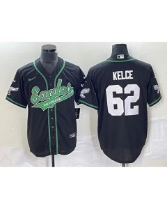 Men's Philadelphia Eagles #62 Jason Kelce Black Cool Base Stitched Baseball Jersey
