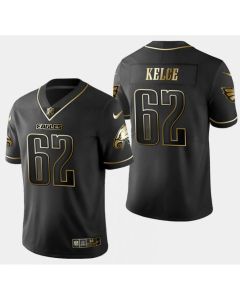 Men's Philadelphia Eagles #62 Jason Kelce Black Golden Edition Stitched Football Jersey