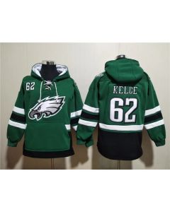 Men's Philadelphia Eagles #62 Jason Kelce Green Lace-Up Pullover Hoodie (Green)