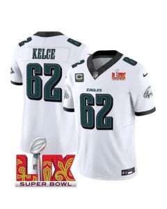Men's Philadelphia Eagles #62 Jason Kelce White 2025 Super Bowl LIX Patch And 4-Star C Patch New F.U.S.E. Vapor Limited Stitched Football Jersey
