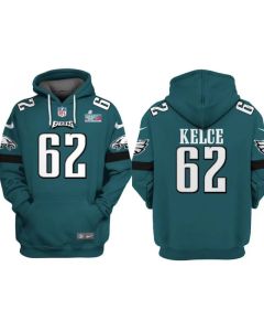 Men's Philadelphia Eagles #62 Jason Kelce White Super Bowl LVII Patch Pullover Hoodie (White)