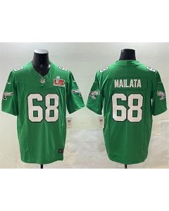 Men's Philadelphia Eagles #68 Jordan Mailata Green 2025 Super Bowl LIX Patch F.U.S.E. Throwback Vapor Untouchable Limited Stitched Football Jersey