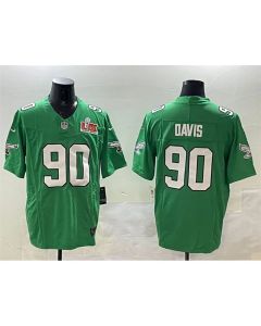Men's Philadelphia Eagles #90 Jordan Davis Green 2025 Super Bowl LIX Patch F.U.S.E. Throwback Vapor Untouchable Limited Stitched Football Jersey