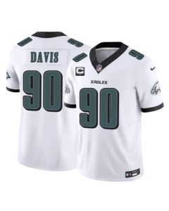Men's Philadelphia Eagles #90 Jordan Davis White 2025 1-Star C Patch Vapor F.U.S.E. Untouchable Limited Jersey