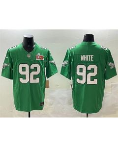 Men's Philadelphia Eagles #92 Reggie White Green 2025 Super Bowl LIX Patch F.U.S.E. Throwback Vapor Untouchable Limited Stitched Football Jersey (Green White)