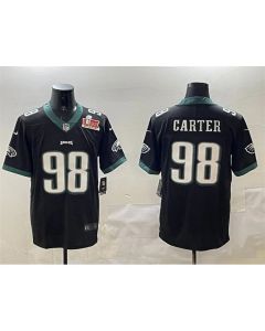 Men's Philadelphia Eagles #98 Jalen Carter Black 2025 Super Bowl LIX Patch Vapor Untouchable Limited Stitched Football Jersey (Black)