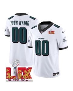 Men's Philadelphia Eagles Active Player Custom White 2025 Super Bowl LIX Patch New F.U.S.E. Vapor Limited Stitched Football Jersey (White)