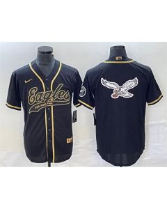 Men's Philadelphia Eagles Black Gold Team Big Logo Cool Base Stitched Baseball Jersey
