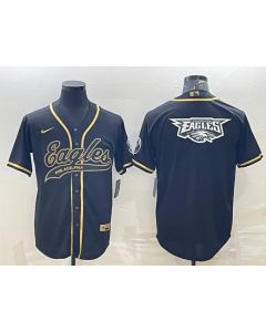 Men's Philadelphia Eagles Black Gold Team Big Logo With Patch Cool Base Stitched Baseball Jersey