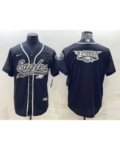 Men's Philadelphia Eagles Black Reflective Team Big Logo With Patch Cool Base Stitched Baseball Jersey