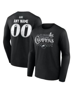 Men's Philadelphia Eagles Black Super Bowl LIX Champions Custom Name & Number Long Sleeve T-Shirt (Black)