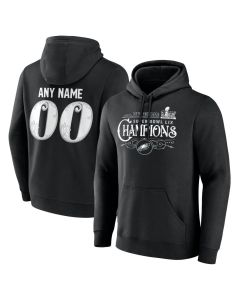 Men's Philadelphia Eagles Black Super Bowl LIX Champions Custom Name & Number Pullover Hoodie (Black)