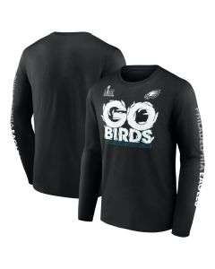 Men's Philadelphia Eagles Black Super Bowl LIX Champions On Top Go Birds Long Sleeve T-Shirt (Black)