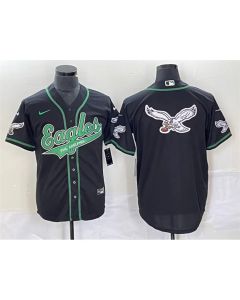 Men's Philadelphia Eagles Black Team Big Logo Cool Base Stitched Baseball Jersey