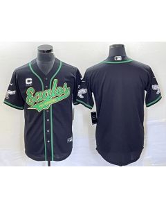 Men's Philadelphia Eagles Blank Black Gold With 3-star C Patch Cool Base Stitched Baseball Jersey