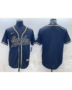 Men's Philadelphia Eagles Blank Black Gold With Patch Cool Base Stitched Baseball Jersey