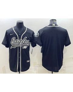 Men's Philadelphia Eagles Blank Black Reflective With Patch Cool Base Stitched Baseball Jersey