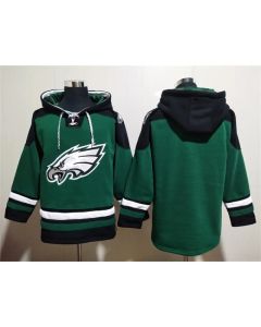 Men's Philadelphia Eagles Blank Green Lace-Up Pullover Hoodie (Green)